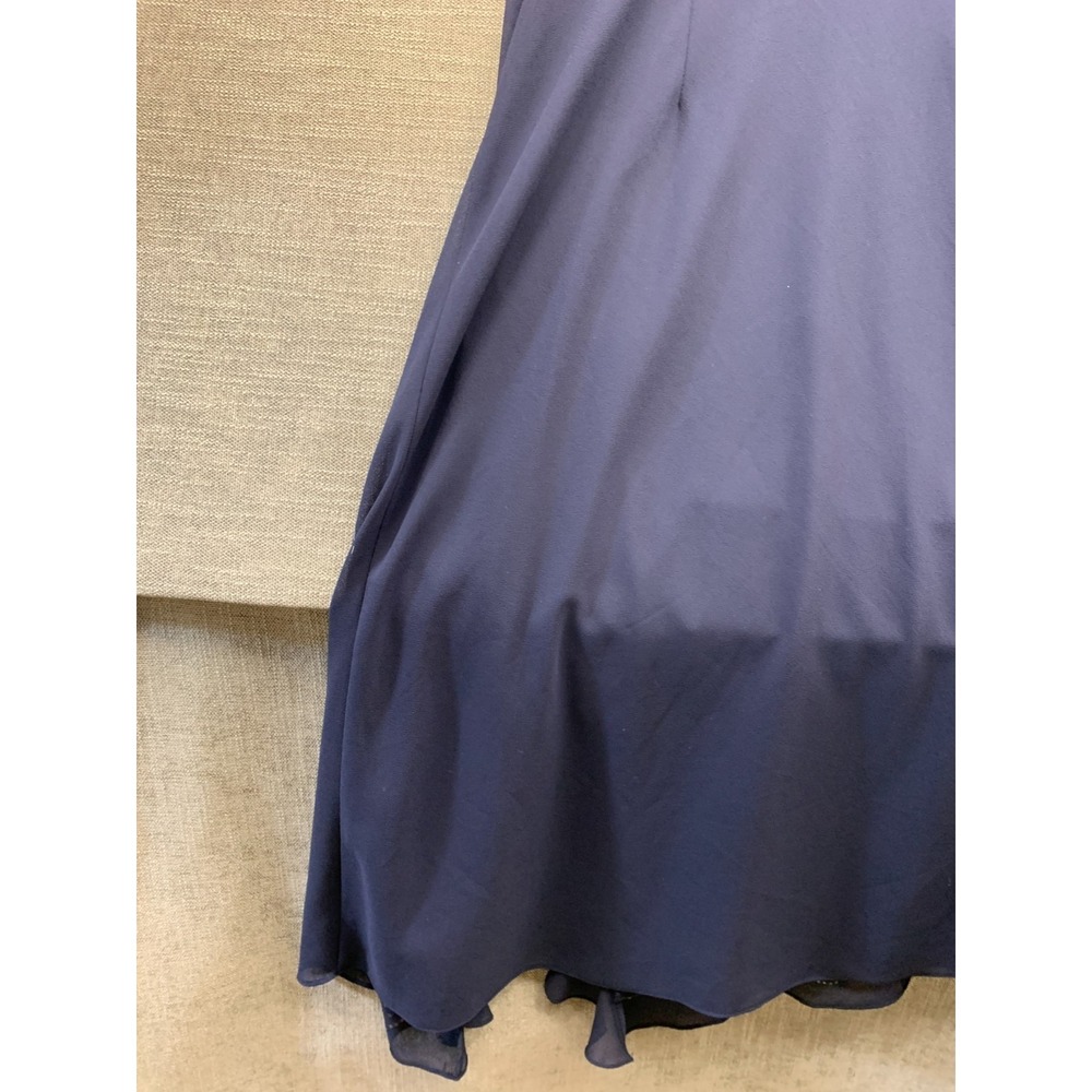 R&M Richards 2 Pieces Set Dress Womens 16 Navy Beaded Side Slit Sleeveless - Picture 9 of 10